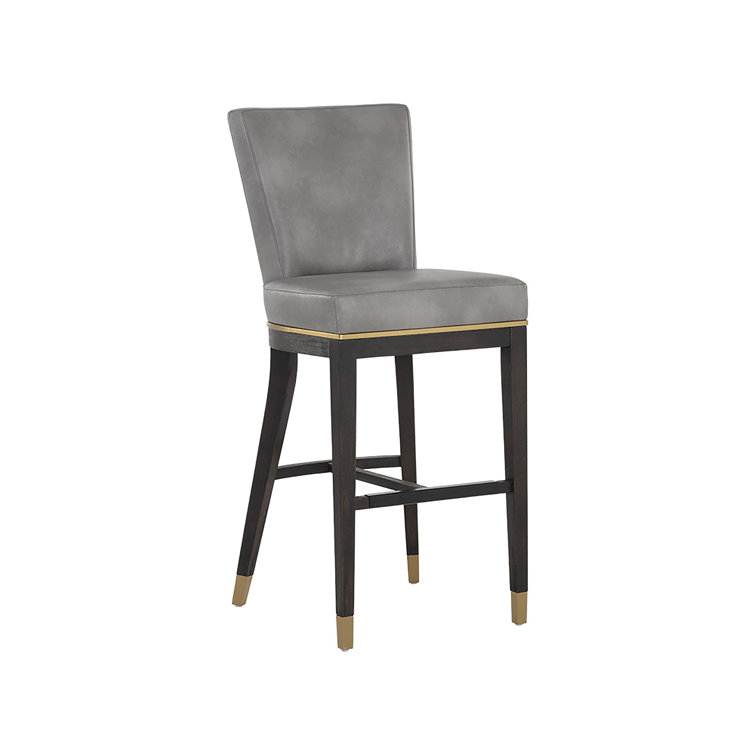 Gray Leather and Metal Transitional Bar Stool