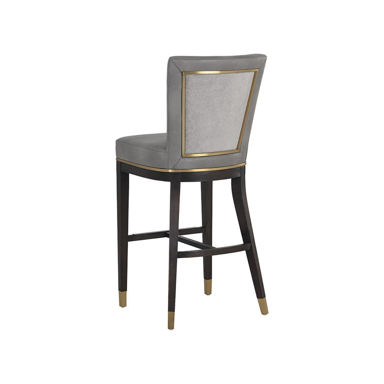 Gray Leather and Metal Transitional Bar Stool