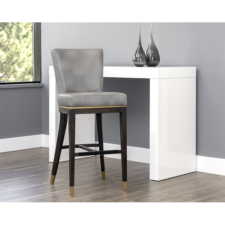 Gray Leather and Metal Transitional Bar Stool