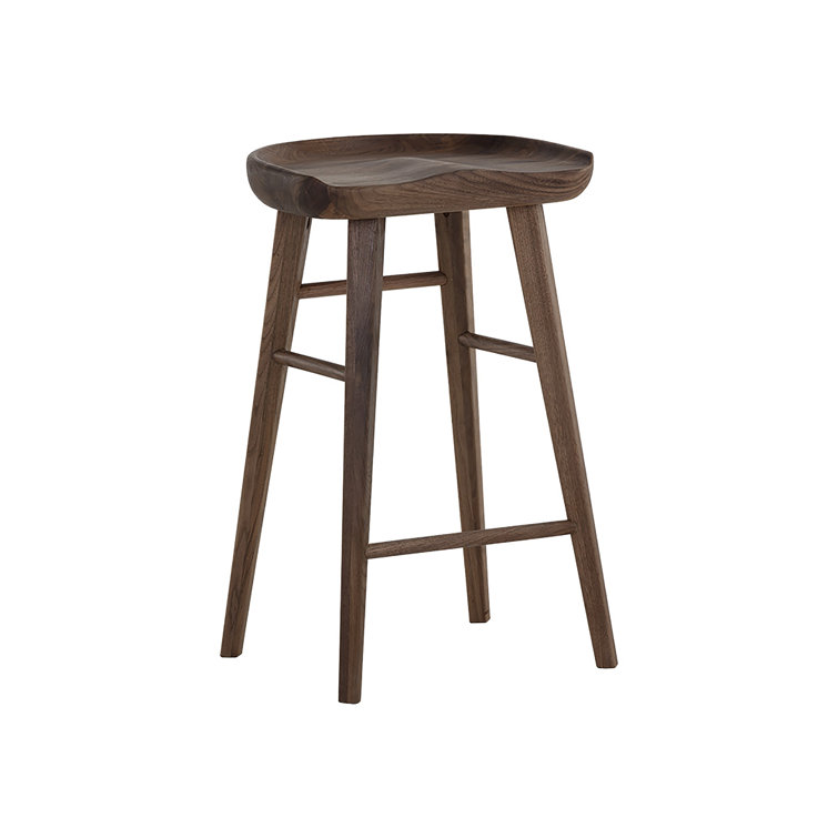 Dominic Walnut Wood Counter Stool with Sculpted Seat