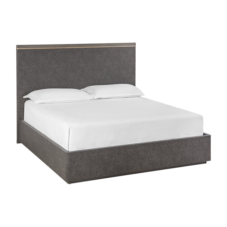 Gray Oak Faux Leather Upholstered King Platform Bed
