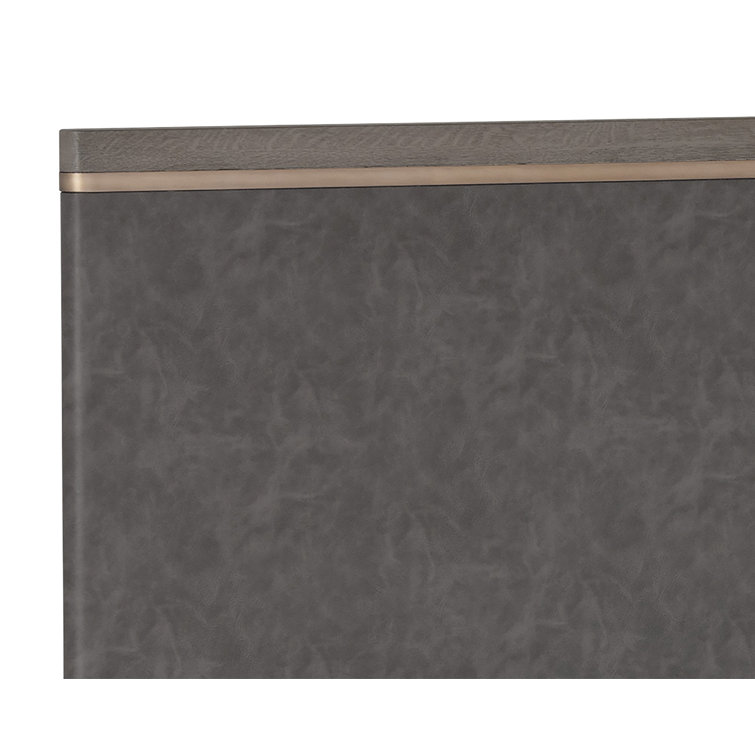 Gray Oak Faux Leather Upholstered King Platform Bed