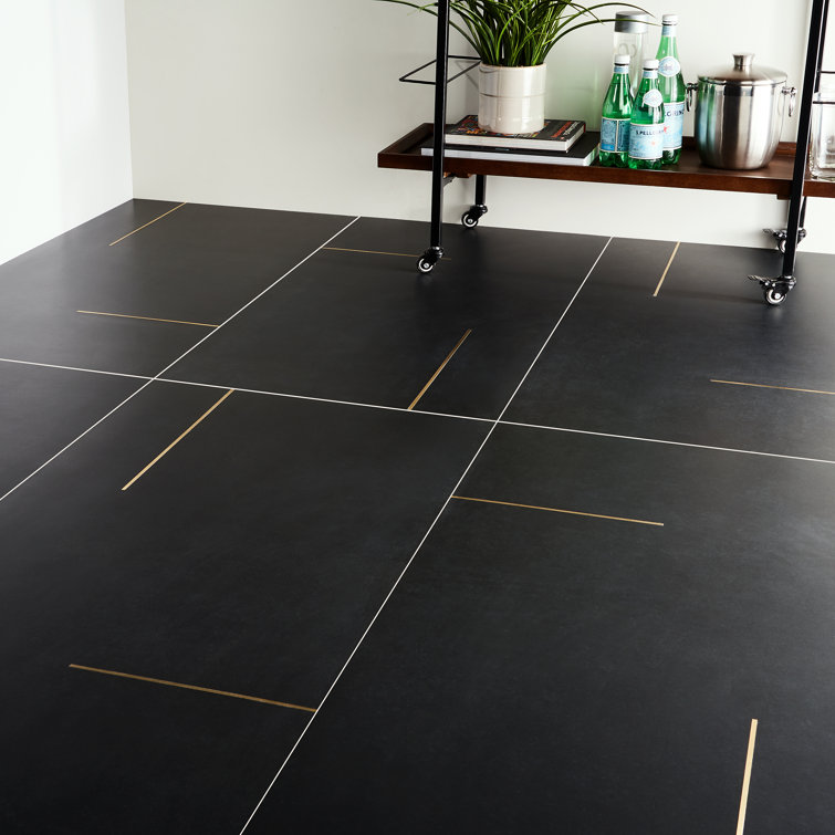 Stria Bar Black Porcelain Large Format Tile with Brass Inlay
