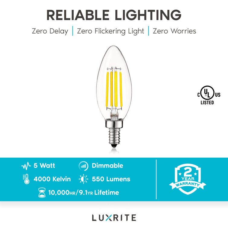 Clear Dimmable LED Candelabra Bulbs with E12 Base, 6-Pack