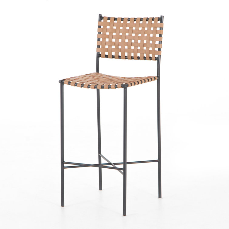 Modern Farmhouse Natural Leather Counter Stool in Gray/Brown