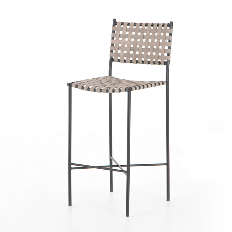 Garza 44'' Smoke Grey Genuine Leather & Iron Bar Stool