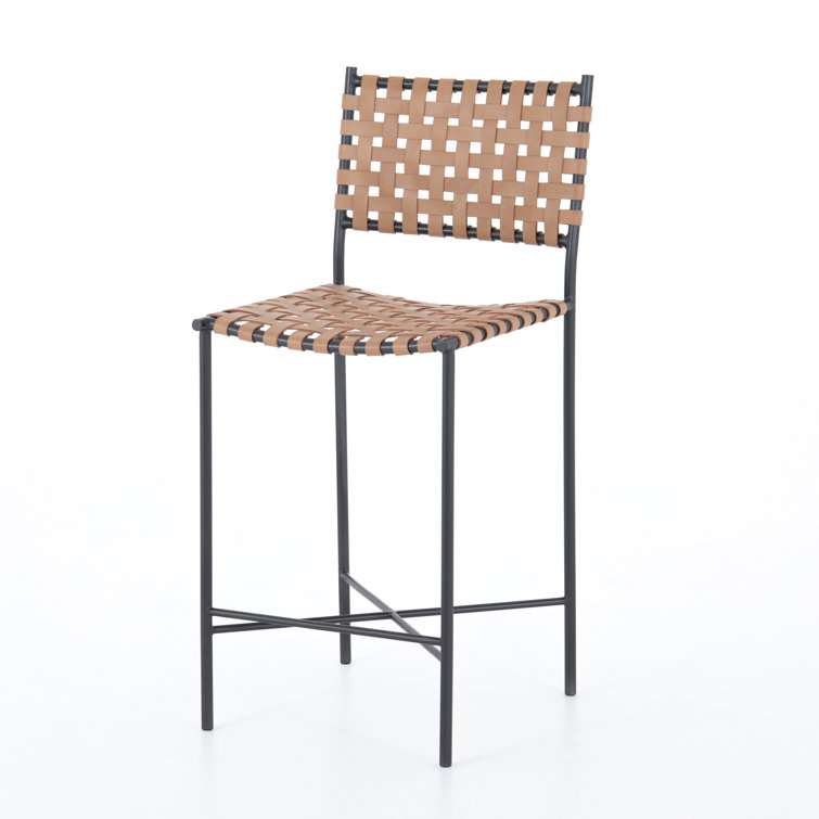 Modern Farmhouse Natural Leather Counter Stool in Gray/Brown