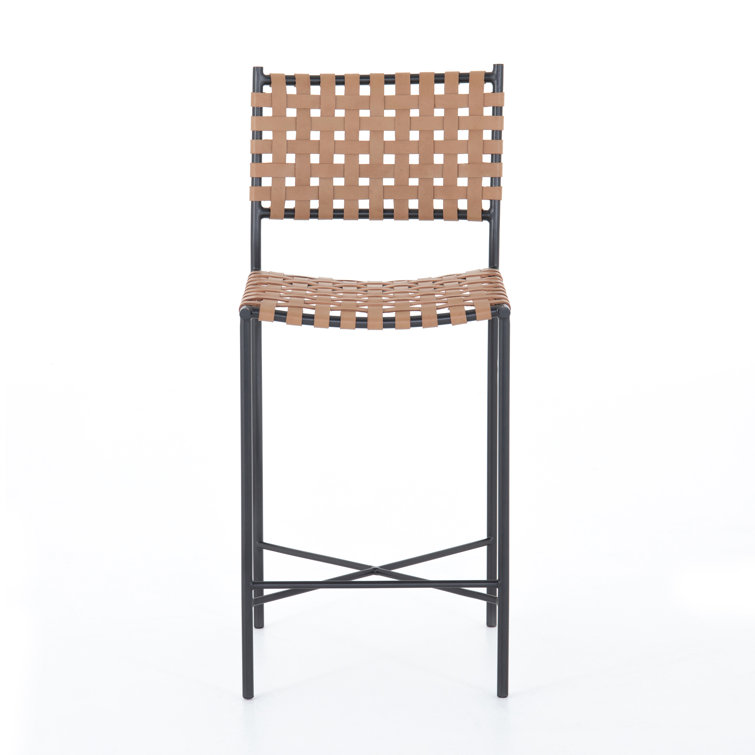 Modern Farmhouse Natural Leather Counter Stool in Gray/Brown