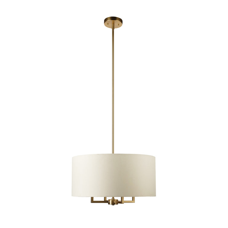 Emery 60'' Matte Brass Drum Pendant with Beige Fabric Shade