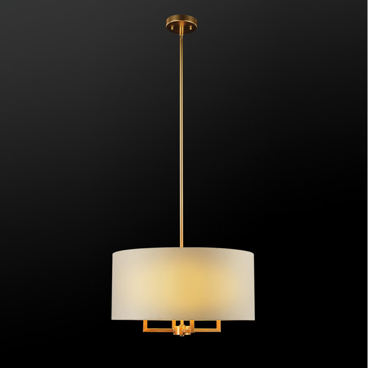 Emery 60'' Matte Brass Drum Pendant with Beige Fabric Shade