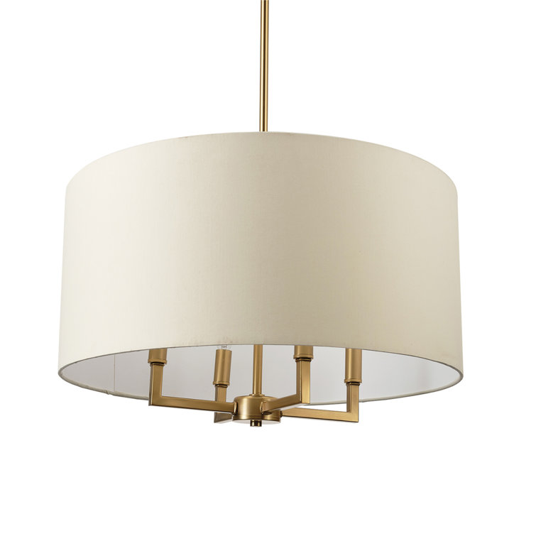 Emery 60'' Matte Brass Drum Pendant with Beige Fabric Shade