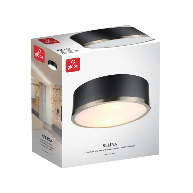 Selina 14" Matte Black Modern Flush Mount with Frosted Glass Shade