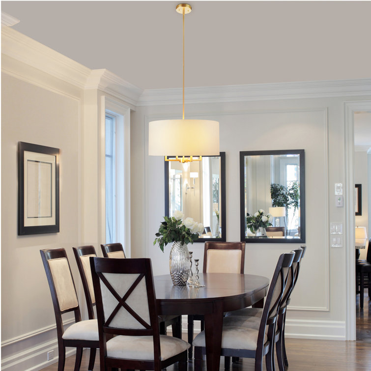 Emery 60'' Matte Brass Drum Pendant with Beige Fabric Shade