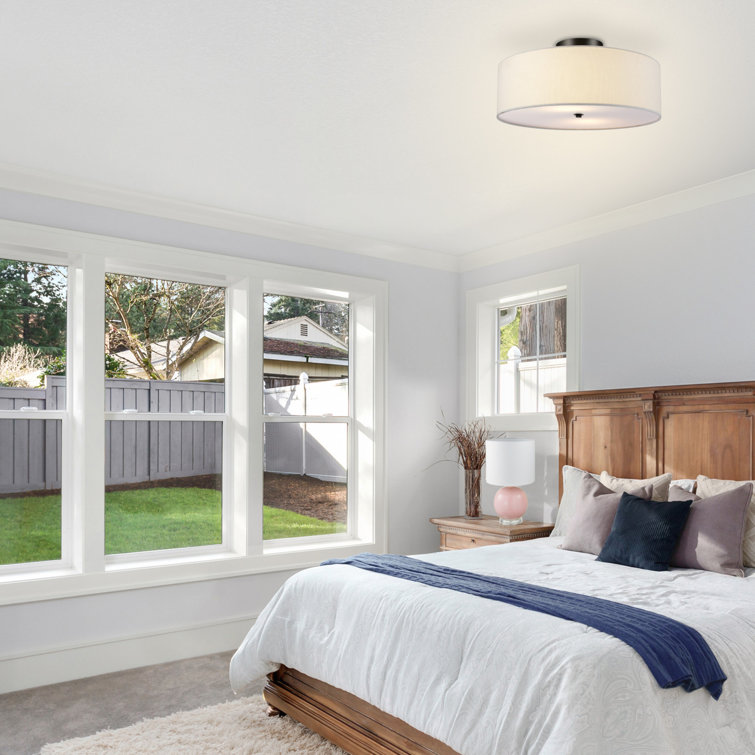 Kyle 16'' Dark Bronze Flush Mount Ceiling Light with White Linen Shade