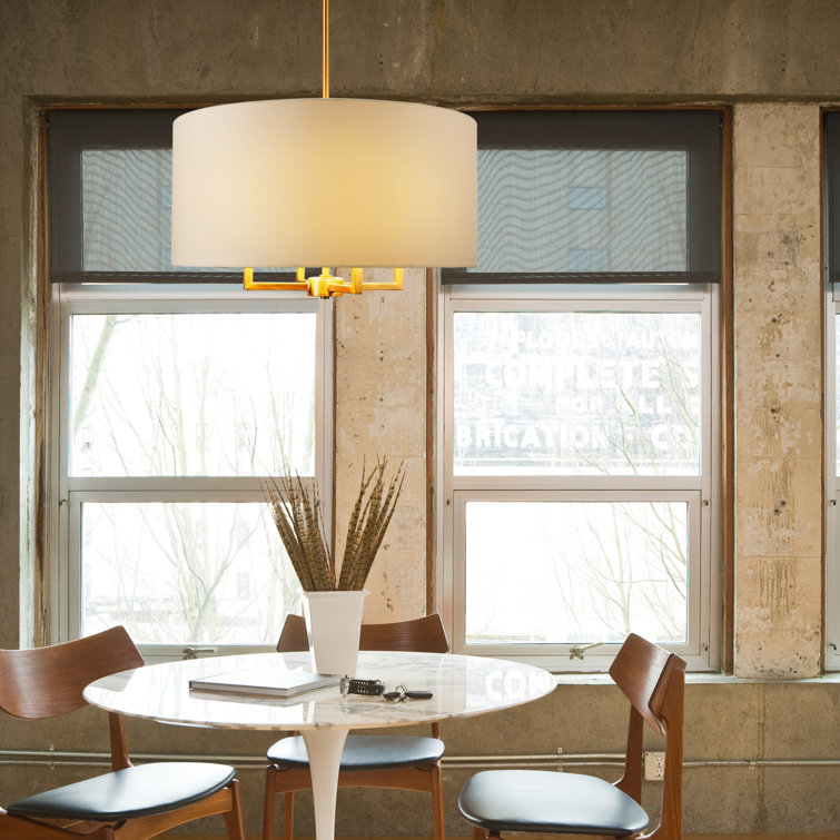 Emery 60'' Matte Brass Drum Pendant with Beige Fabric Shade