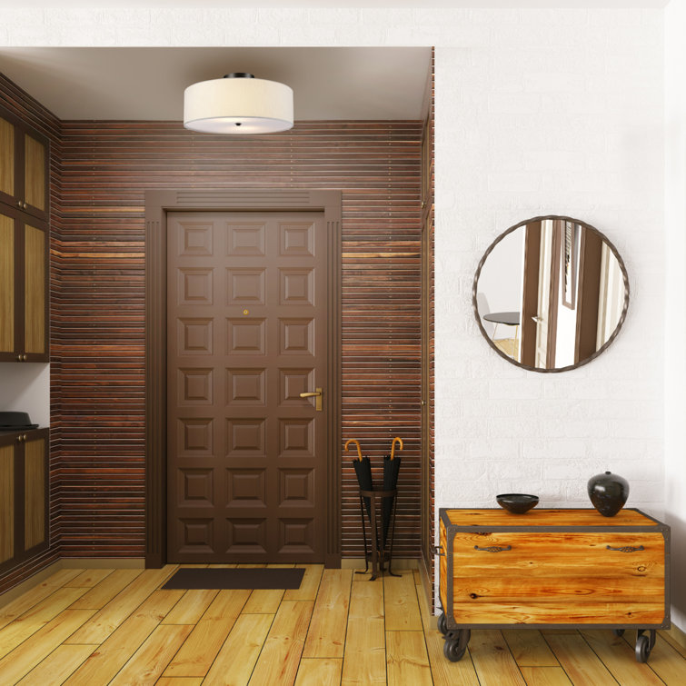 Kyle 16'' Dark Bronze Flush Mount Ceiling Light with White Linen Shade