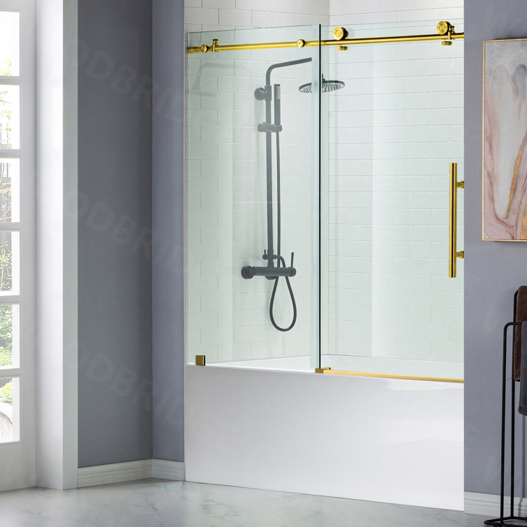 Gold Frameless Sliding Bathtub Door with Clear Tempered Glass