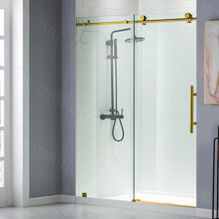 Gold Frameless Sliding Shower Door with Clear Tempered Glass