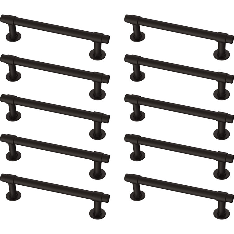 Matte Black Brass Bar Pull with Mounting Hardware, 10-Pack
