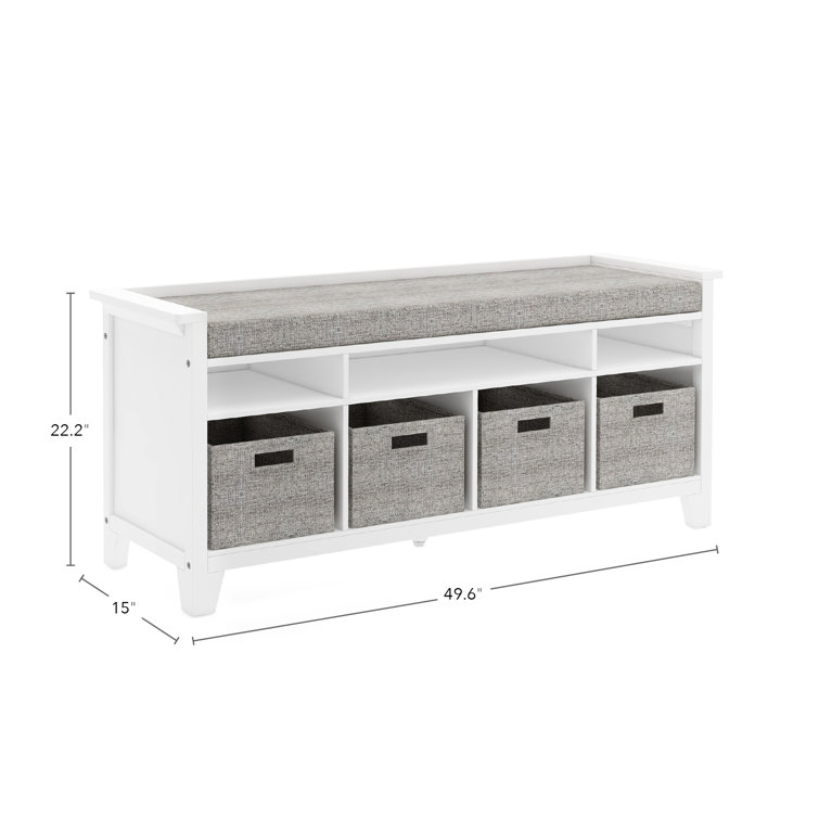 Creamy White Kids' Multi-Use Storage Bench with Cushion & Bins