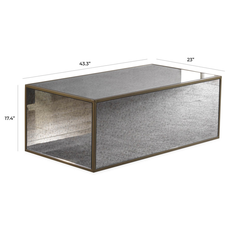 Antique Smoky Mirrored Rectangular Coffee Table with Brass Frame