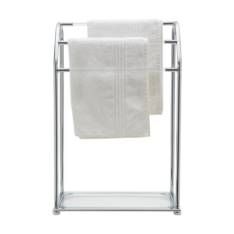 Chrome and Acrylic Freestanding 3-Bar Towel Rack with Shelf