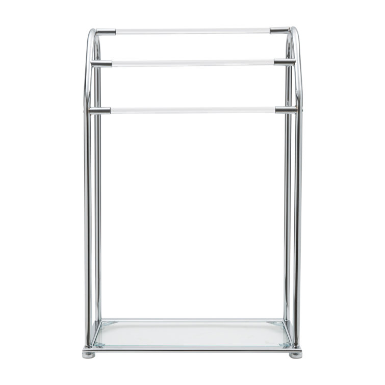 Chrome and Acrylic Freestanding 3-Bar Towel Rack with Shelf