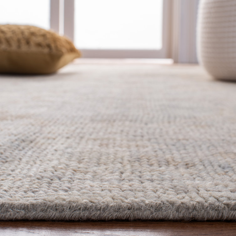 Elegant Hand-Knotted Wool Area Rug in Light Gray, 9' x 12'