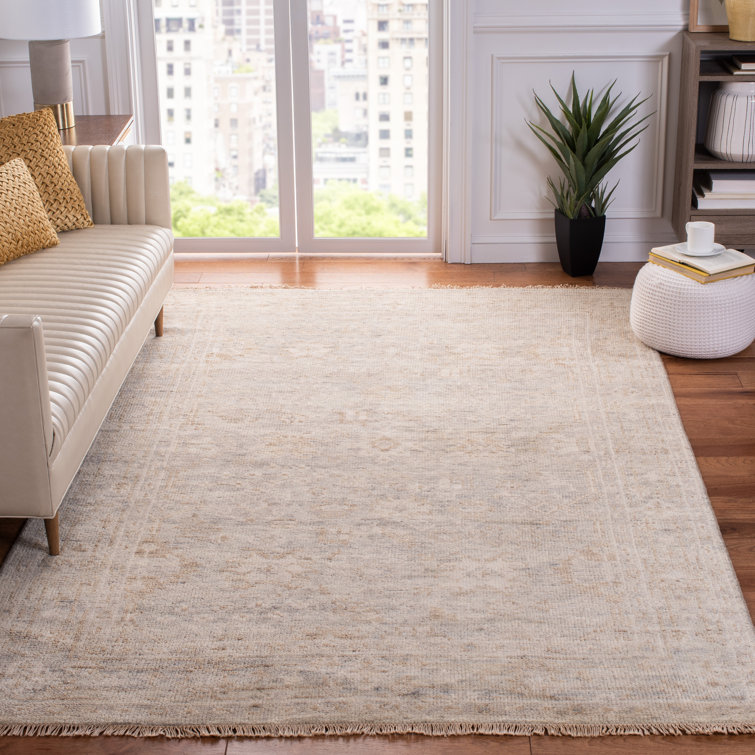 Elegant Hand-Knotted Wool Area Rug in Light Gray, 9' x 12'