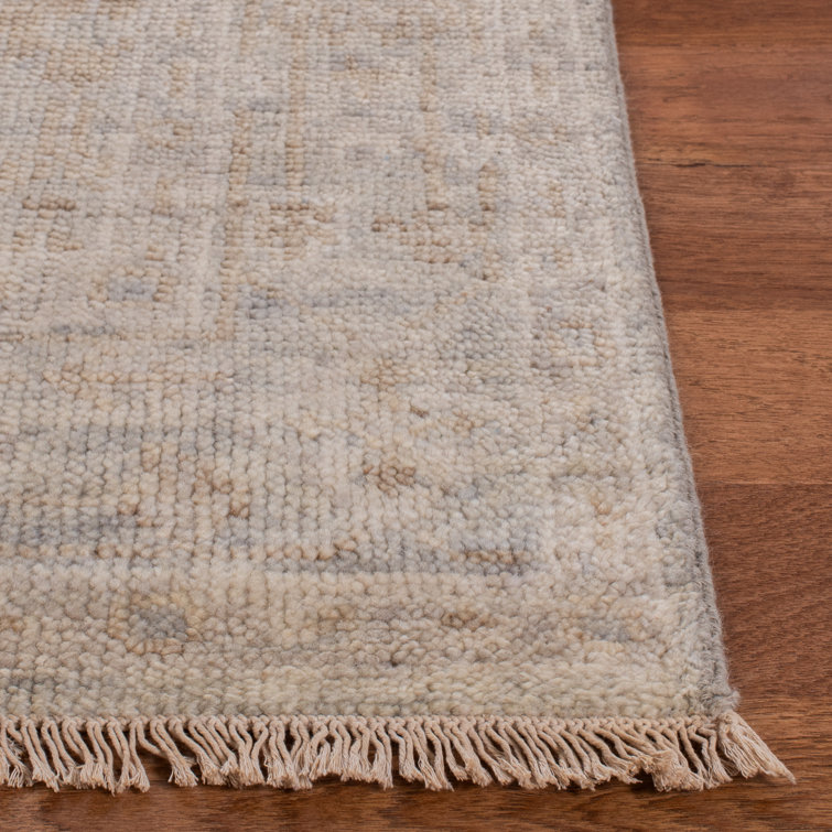 Elegant Hand-Knotted Wool Area Rug in Light Gray, 9' x 12'