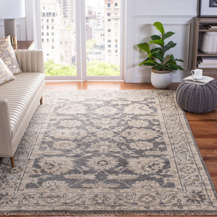 Hand-Knotted Wool Southwestern 8' x 10' Dark Grey & Beige Area Rug