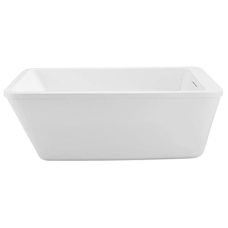 60'' White Acrylic Freestanding Soaking Bathtub with Brushed Nickel Drain