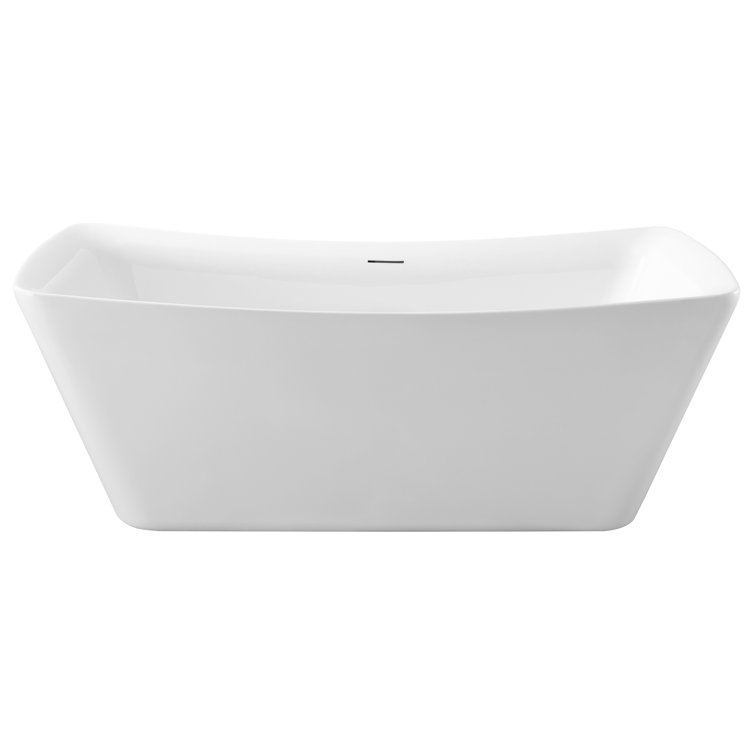 62'' White Freestanding Acrylic Soaking Bathtub with Brushed Nickel Drain