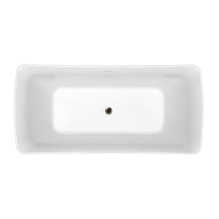 62'' White Freestanding Acrylic Soaking Bathtub with Brushed Nickel Drain