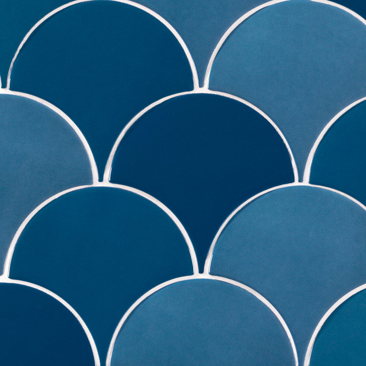 Tidewater Blue Ceramic Fish Scale Wall Tile