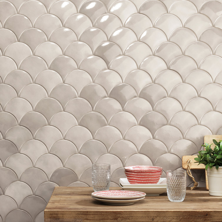 Tidewater Gray Polished Ceramic Fish Scale Wall Tile