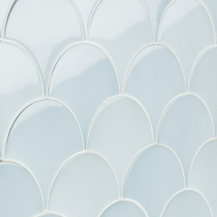 Sky Blue 2.44" x 5" Ceramic Fish Scale Wall Tile