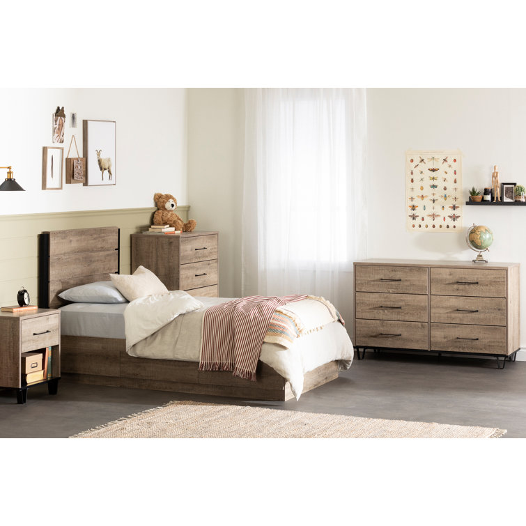 Weathered Oak Farmhouse Double Dresser with Metal Accents