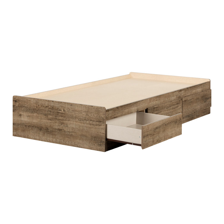 White Twin Wood Frame Platform Bed with Storage Drawers