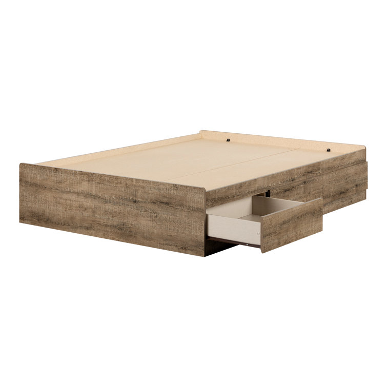 Weathered Oak Full Platform Bed with 3 Storage Drawers