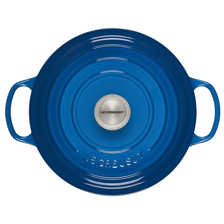 Caribbean Blue Enameled Cast Iron Round Dutch Oven with Lid