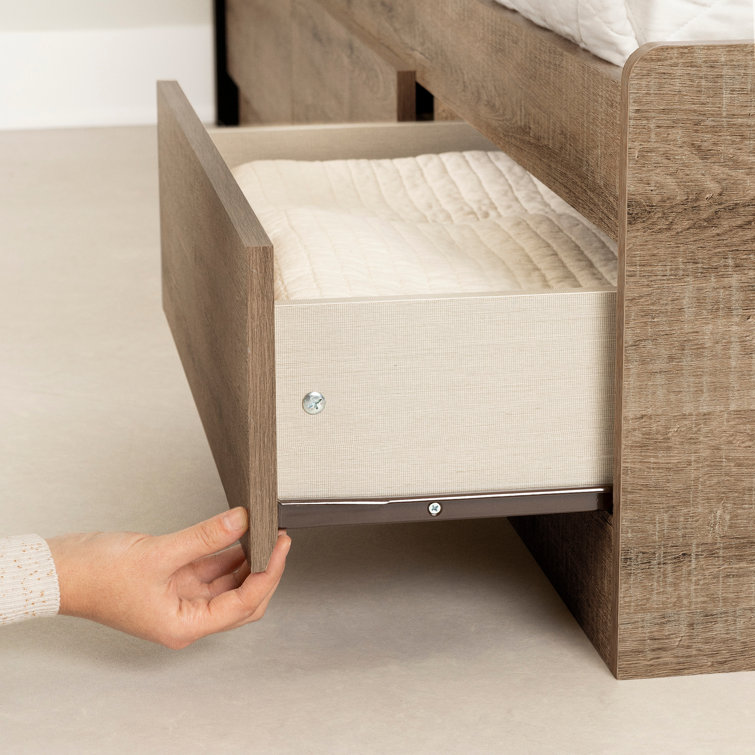 Weathered Oak Full Platform Bed with 3 Storage Drawers