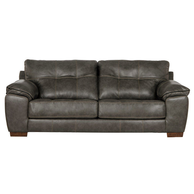 Peosta 97" Gray Faux Leather Traditional Sofa with Steel Frame