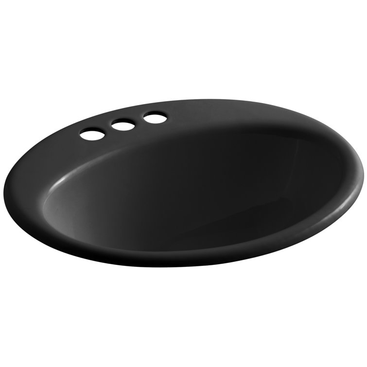 Black Oval Cast Iron Drop-In Bathroom Sink