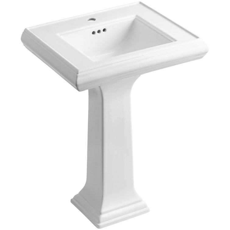 White Ceramic Pedestal Bathroom Sink with Decorative Edges