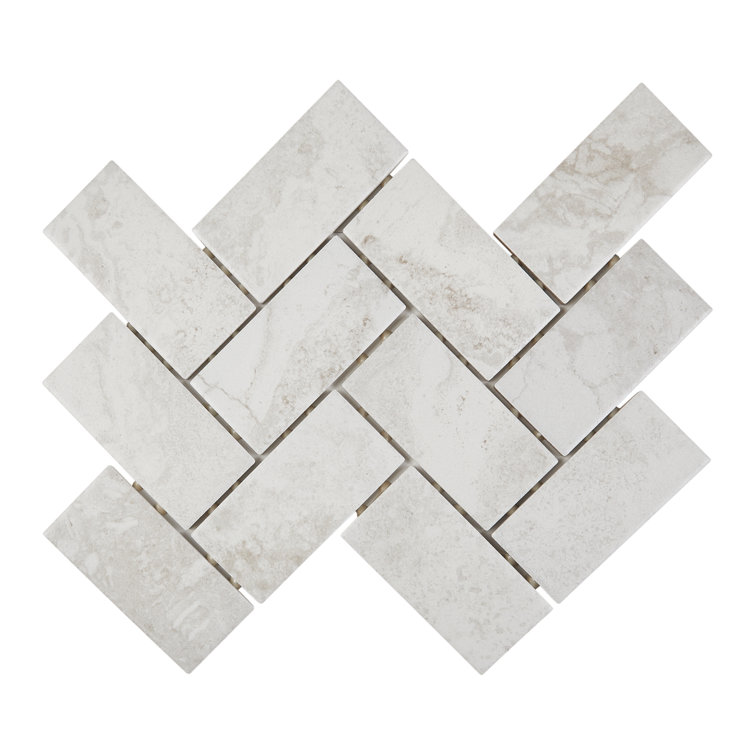 Matte White Porcelain Herringbone Mosaic Tile Sheet