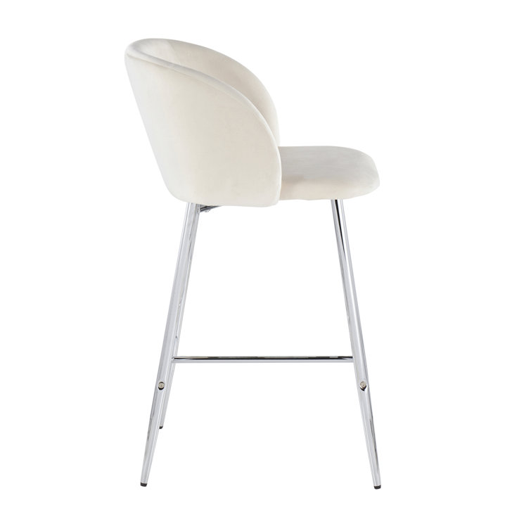 Fran Chrome and Cream Velvet Contemporary Counter Stool, Set of 2