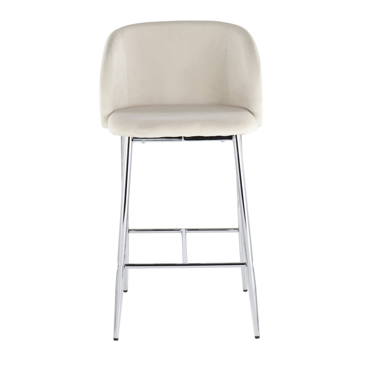 Fran Chrome and Cream Velvet Contemporary Counter Stool, Set of 2