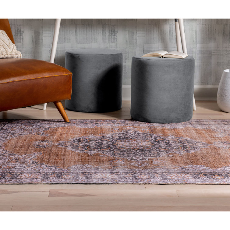Rust and Gray Medallion 5' x 7' Washable Area Rug