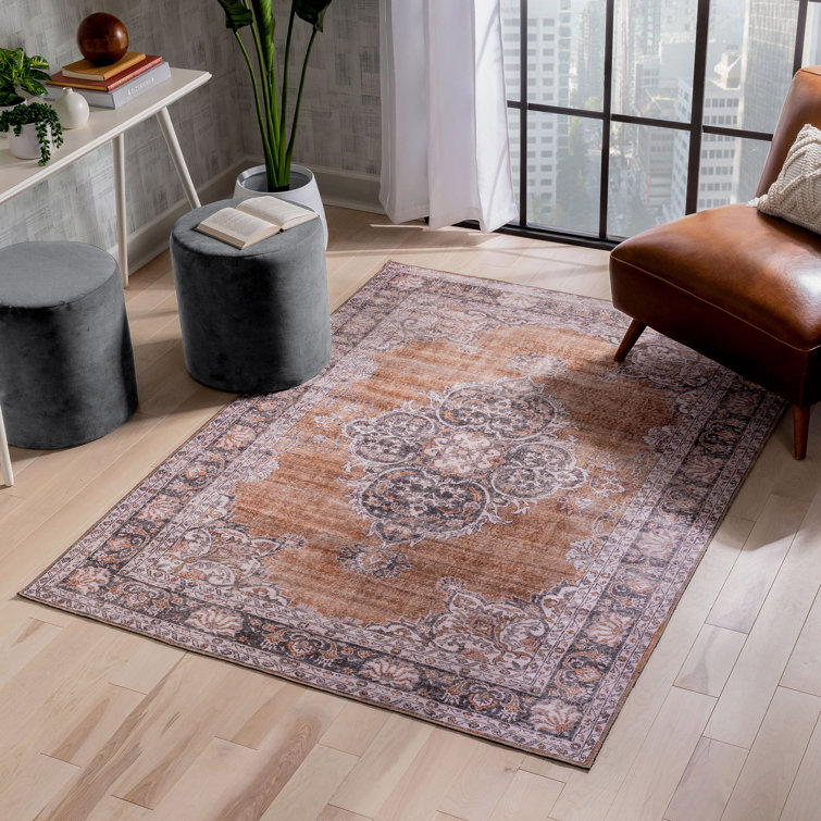 Rust and Gray Medallion 5' x 7' Washable Area Rug